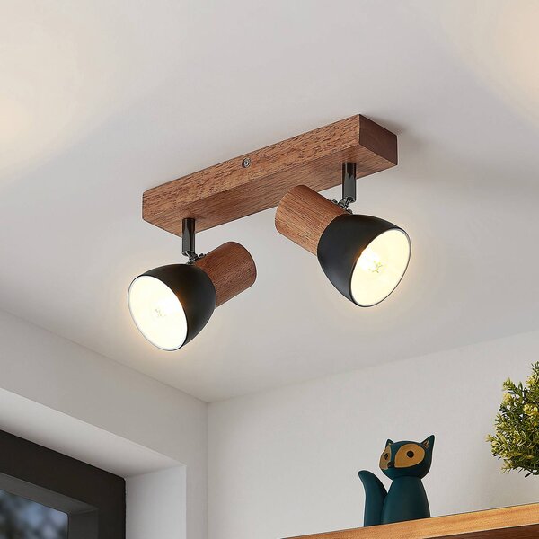Lindby Tonja faretto da soffitto con legno, 2 luci