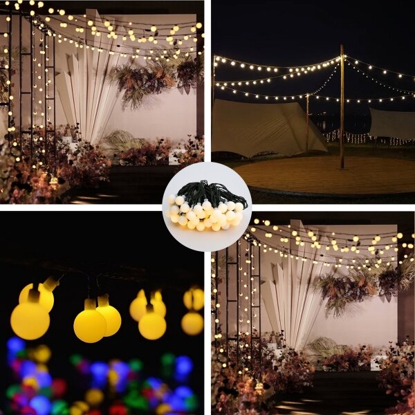 Brilagi - Catena decorativa solare a LED BUBBLE, 50 LED / 8 modalità, 7 m, IP65, bianco caldo