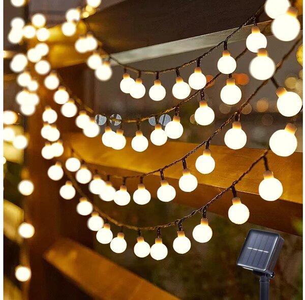 Brilagi - Catena decorativa solare a LED BUBBLE, 50 LED / 8 modalità, 7 m, IP65, bianco caldo