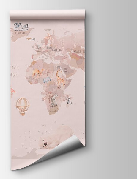 Carta da parati Mappa del mondo con aerei e orsi polari, Carta da parati per Bambini, Carta da parati popolare, u93908 - Tapeko.it