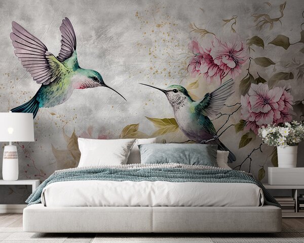 Carta da parati Colibrì dell'acquerello su un ramo, Carta da parati Animali, Carta da parati Uccelli, u93994 : Uwalls.it