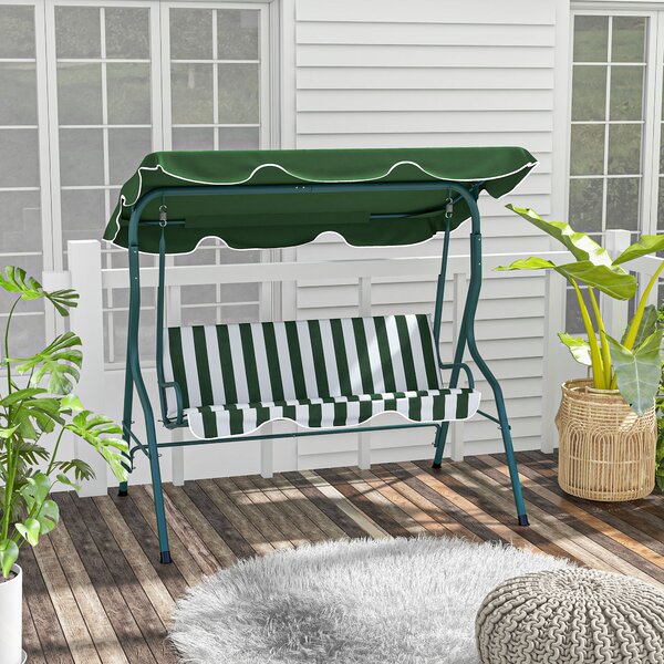 Outsunny Dondolo Giardino 3 Posti con Tettuccio Regolabile e Cuscini, Dondolo da Esterno in Acciaio e Poliestere, 170x110x153 cm, Verde | Aosom Italy