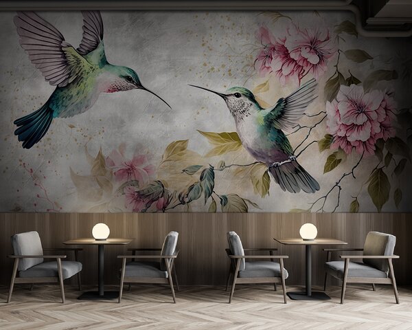 Carta da parati Colibrì dell'acquerello su un ramo, Carta da parati Animali, Carta da parati Uccelli, u93994 : Uwalls.it