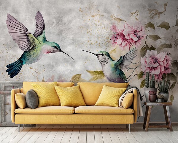 Carta da parati Colibrì dell'acquerello su un ramo, Carta da parati Animali, Carta da parati Uccelli, u93994 : Uwalls.it