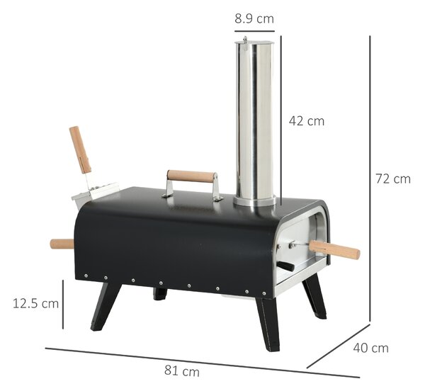 Outsunny Forno per Pizza Pieghevole e Portatile con Pala e Pietra, in Acciaio e Legno, 81x40x72 cm, Nero | Aosom Italy