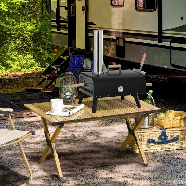 Outsunny Forno per Pizza Pieghevole e Portatile con Pala e Pietra, in Acciaio e Legno, 81x40x72 cm, Nero | Aosom Italy