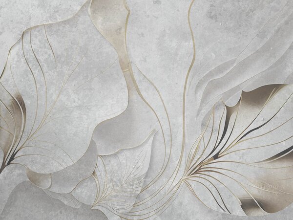 Carta da parati Foglie eleganti in serene tonalità di grigio, Carta da parati 3d fiori, Carta da parati popolare, u94007 - Tapeko.it