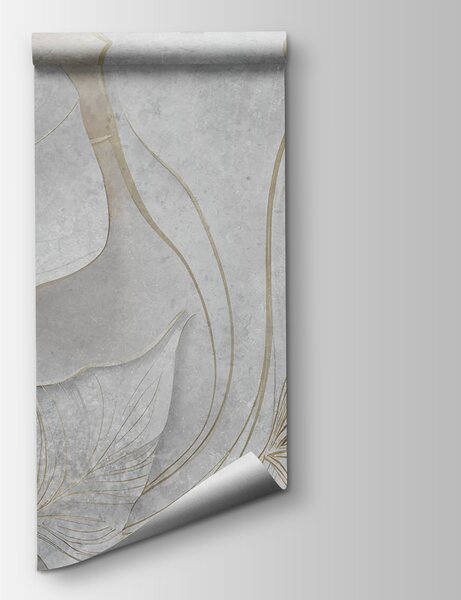 Carta da parati Foglie eleganti in serene tonalità di grigio, Carta da parati 3d fiori, Carta da parati popolare, u94007 - Tapeko.it