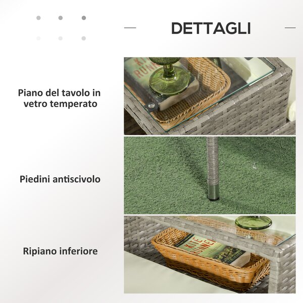 Outsunny Divanetto per Esterni 2 Posti con Tavolino da Caffè, in Acciaio e Rattan PE, 137x59x82 cm, Grigio e Crema|Aosom