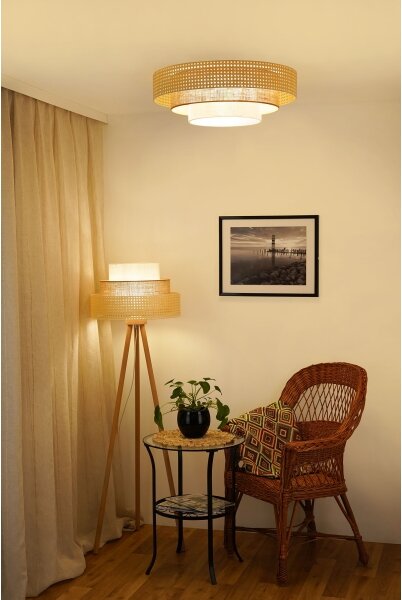 Brilagi - Lampada da terra CEDAR LUNETA 1xE27/15W/230V rattan/marrone/crema