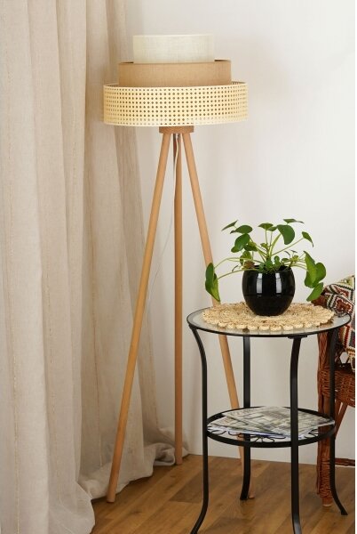 Brilagi - Lampada da terra CEDAR LUNETA 1xE27/15W/230V rattan/marrone/crema