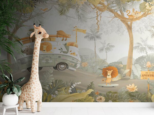 Carta da parati Carta da parati con animali e alberi, Carta da parati per Bambini, Carta da parati popolare, u94127 - Tapeko.it