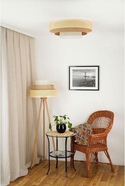 Brilagi - Lampada da terra CEDAR LUNETA 1xE27/15W/230V rattan/marrone/crema