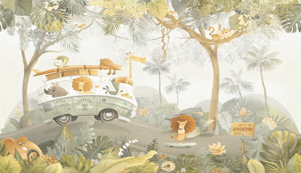 Carta da parati Carta da parati con animali e alberi, Carta da parati per Bambini, Carta da parati popolare, u94127 - Tapeko.it