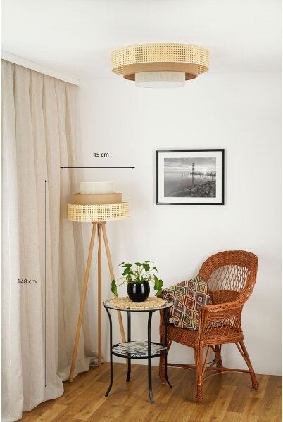 Brilagi - Lampada da terra CEDAR LUNETA 1xE27/15W/230V rattan/marrone/crema