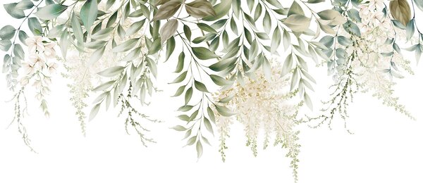 Carta da parati Verde delicato su sfondo bianco, Carta da parati Floreale, Carta da parati popolare, u94197 - Tapeko.it