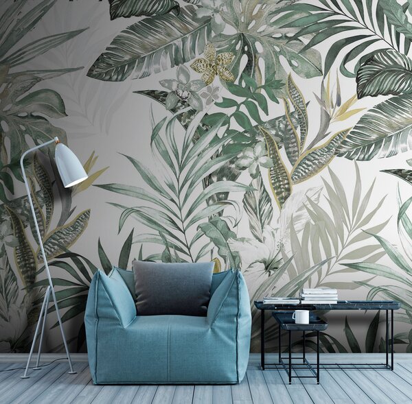 Carta da parati Carta da parati con foglie e fiori, Carta da parati Floreale, Carta da parati popolare, u94199 - Tapeko.it