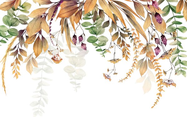 Carta da parati Eleganza botanica su sfondo bianco, Carta da parati Floreale, Carta da parati popolare, u94198 - Tapeko.it