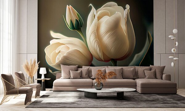 Carta da parati Delicati tulipani dalle tonalità tenui, Carta da parati 3d fiori, Carta da parati popolare, u94253 - Tapeko.it
