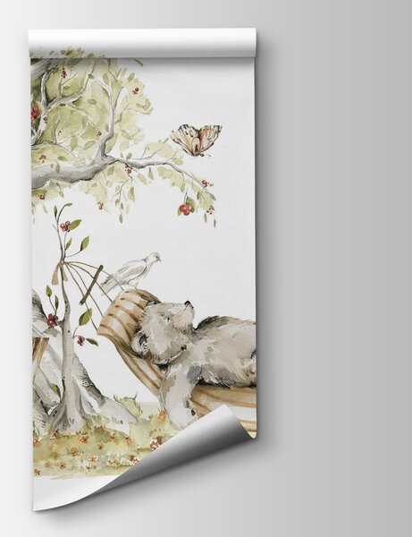 Carta da parati Orso che dorme su un'amaca, Carta da parati per Bambini, Carta da parati popolare, u94225 - Tapeko.it