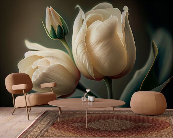 Carta da parati Delicati tulipani dalle tonalità tenui, Carta da parati 3d fiori, Carta da parati popolare, u94253 - Tapeko.it