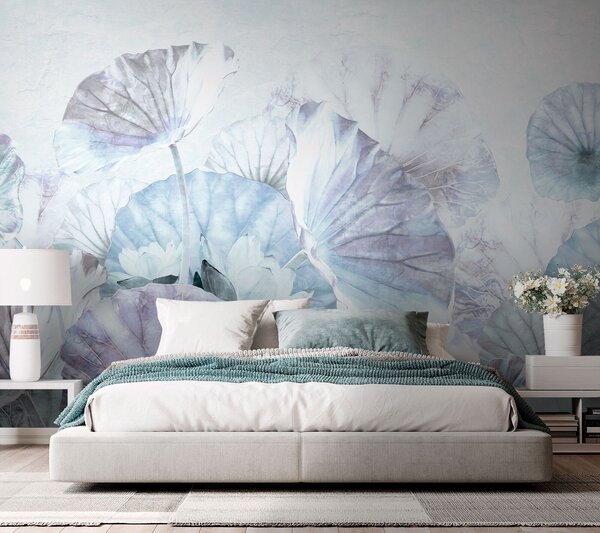 Carta da parati Ninfee blu e viola - ninfee con texture grunge, Carta da parati Floreale, u94274 : Uwalls.it