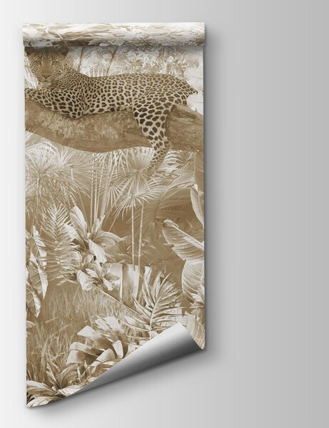 Carta da parati Leopardo sdraiato sul ramo di un albero, Carta da parati Floreale, Carta da parati popolare, u94280 - Tapeko.it