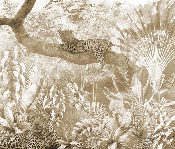 Carta da parati Leopardo sdraiato sul ramo di un albero, Carta da parati Floreale, Carta da parati popolare, u94280 - Tapeko.it