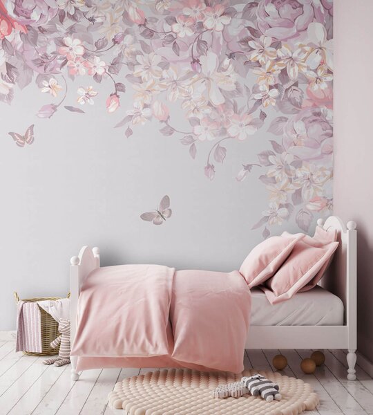Carta da parati Un biglietto per fiori con fiori e farfalle, Carta da parati Floreale, u94295 : Uwalls.it