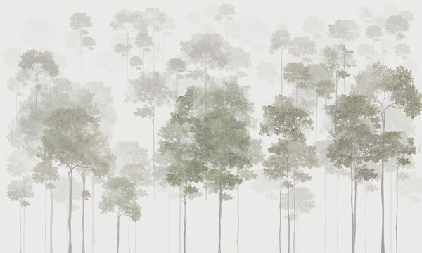 Carta da parati Gruppo di alberi nella nebbia, Carta da parati Foresta, Carta da parati popolare, u94301 - Tapeko.it