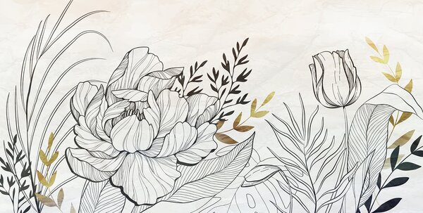 Carta da parati Disegno di un fiore, Carta da parati Floreale, Carta da parati popolare, u94307 - Tapeko.it