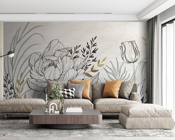 Carta da parati fogliame di fiori, Carta da parati in stile Boho, u94307 : Uwalls.it
