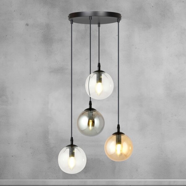 Lampadario a sospensione con filo COSMO 4xE14/10W/230V diametro 40 cm nero/grigio/beige/limpido