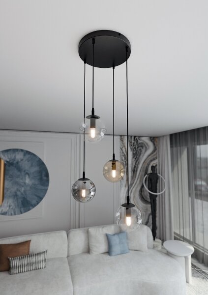 Lampadario a sospensione con filo COSMO 4xE14/10W/230V diametro 40 cm nero/grigio/beige/limpido