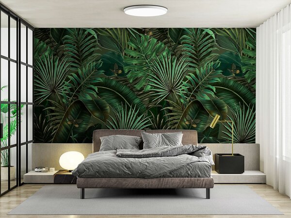 Carta da parati Modello tropicale con palma verde tropicale, foglie di banano, Carta da parati Natura, u94341 : Uwalls.it