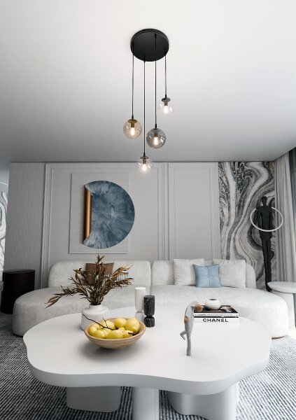 Lampadario a sospensione con filo COSMO 4xE14/10W/230V diametro 40 cm nero/grigio/beige/limpido
