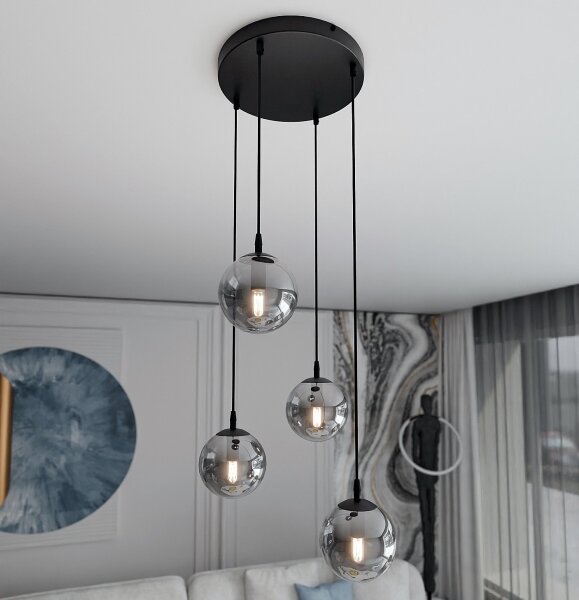 Lampadario a sospensione con filo COSMO 4xE14/10W/230V diametro 40 cm nero/grigio
