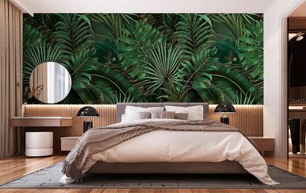 Carta da parati Modello tropicale con palma verde tropicale, foglie di banano, Carta da parati Natura, u94341 : Uwalls.it