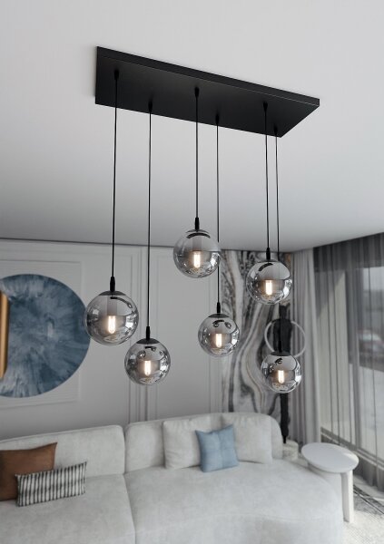 Lampadario a sospensione con filo COSMO 6xE14/10W/230V nero/grigio