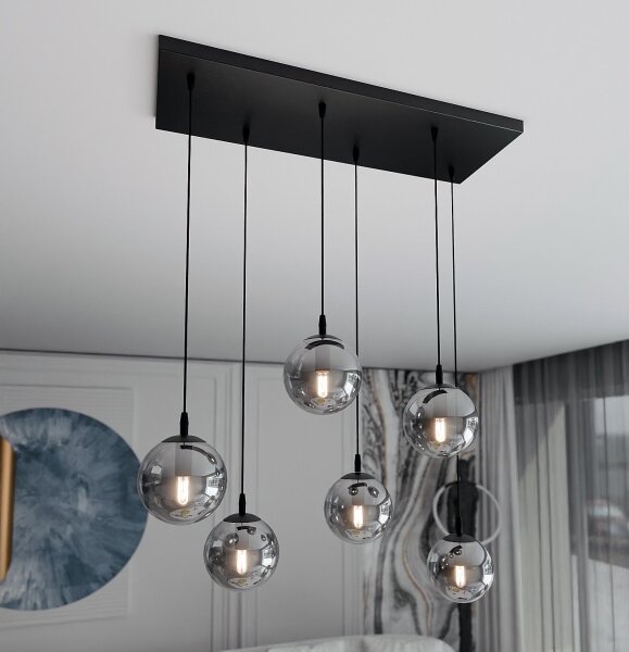 Lampadario a sospensione con filo COSMO 6xE14/10W/230V nero/grigio