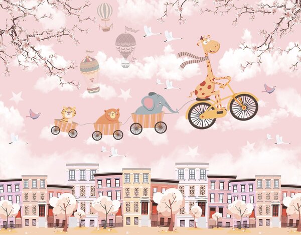 Carta da parati Animali dei cartoni animati in bicicletta, Carta da parati per Bambini, Carta da parati popolare, u94370 - Tapeko.it