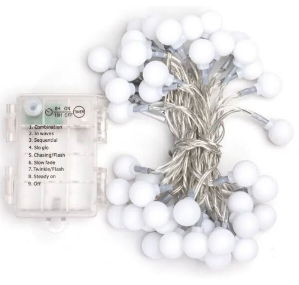 Aigostar - Catena luminosa LED da esterno 50xLED/3xAA/8 funzioni 5,3 m IP44 bianco freddo