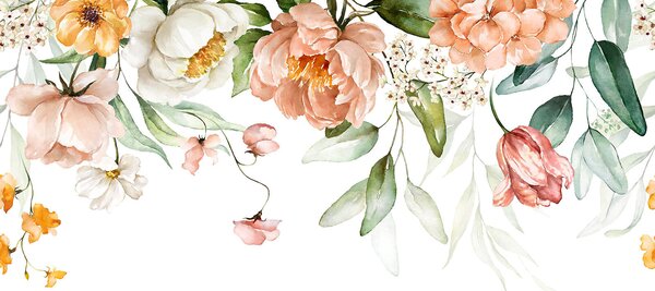 Carta da parati Fiori in fiore dai colori tenui, Carta da parati 3d, Carta da parati popolare, u94427 - Tapeko.it