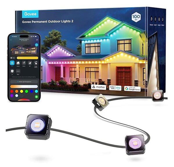 Govee - Catena di faretti LED RGBIC 30 m, Wi-Fi, compatibile con Matter, IP67