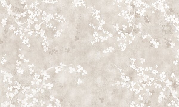 Carta da parati Fiori bianchi su sfondo beige, Carta da parati design, Carta da parati popolare, u94458 - Tapeko.it