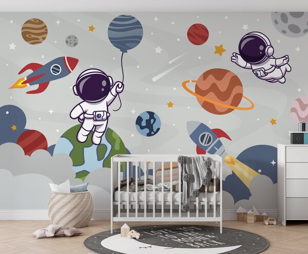 Carta da parati Razzo e astronauta nello spazio, Carta da parati per Bambini, u94476 : Uwalls.it