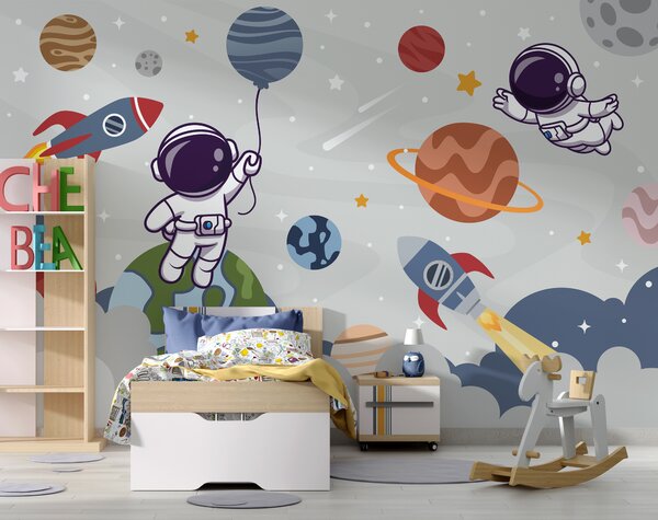 Carta da parati Razzo e astronauta nello spazio, Carta da parati per Bambini, u94476 : Uwalls.it