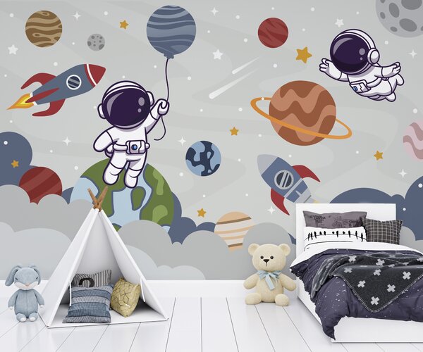 Carta da parati Razzo e astronauta nello spazio, Carta da parati per Bambini, u94476 : Uwalls.it