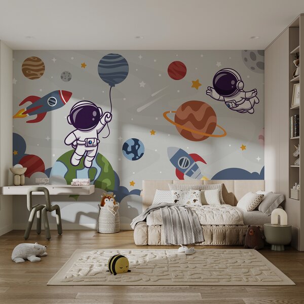 Carta da parati Razzo e astronauta nello spazio, Carta da parati per Bambini, u94476 : Uwalls.it