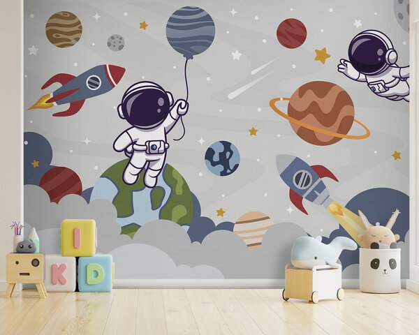Carta da parati Razzo e astronauta nello spazio, Carta da parati per Bambini, u94476 : Uwalls.it